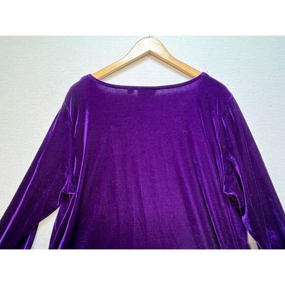 Quacker Factory Velvet Blouse Womens XL Purple 3/4 Sleeve Rhinestone Square Neck - Picture 11 of 12